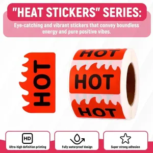 500 Pcs Hot Stickers Flame-Shaped Red Waterproof Self-Adhesive Labels for Restaurants Supermarkets and Shops, 5×3 cm