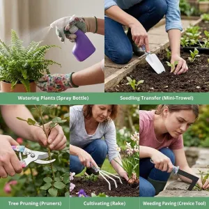 10 Pcs Garden Tool Set with Floral Print Ergonomic Handles, Includes Spray Bottle and Storage Case, Gift for Garden Lovers