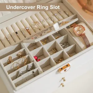 Jewelry Box, Multi-Layer Jewelry Organizer with Lock, Portable Storage Box for Rings, Earrings, Necklaces, Retro Brown, Large
