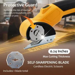 Cordless Electric Scissors, USB Rechargeable Fabric Cardboard Cutter with Safety Lock and LED Light, Cutting Tool for Leather Carpet Plastic, Blue