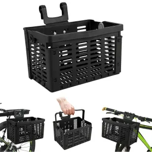 Bike Basket, Foldable Plastic Bicycle Basket with Handle, Lightweight Shopping Storage Basket, Easy to Install, Black, 31.5x22.5x20.5cm