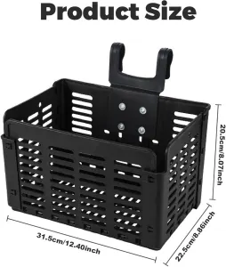 Bike Basket, Foldable Plastic Bicycle Basket with Handle, Lightweight Shopping Storage Basket, Easy to Install, Black, 31.5×22.5×20.5cm
