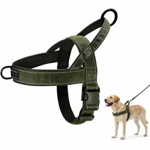 No-Pull Dog Harness, Escape-Proof, Quick Adjustable with Padded Handle and Reflective Strap for Small to Medium Dogs, Green, Size L