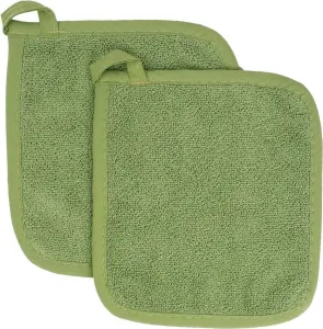 2 Pack Cotton Pot Holders, Heat Resistant Kitchen Hot Pads for Cooking and Baking, Green