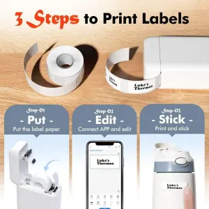 3 Rolls Bluetooth Thermal Label Printer, Portable Wireless Sticker Maker with Smart APP 40 Fonts for Address Shipping Organization Home Use