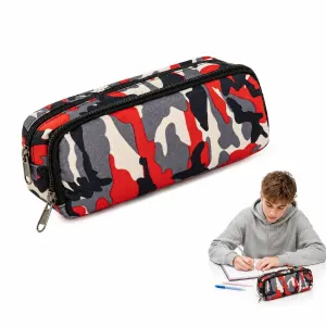 Camouflage Pencil Case, Large Capacity Pen Bag Stationery Organizer for Boys and Girls, School Supplies Holder, Red