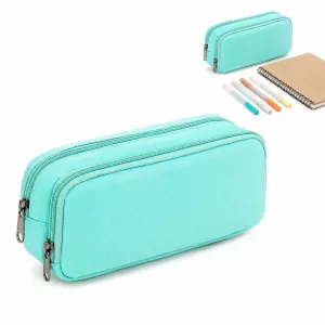 Large Capacity Pencil Case for School, Double Zipper Pen Bag Organizer for Boys and Girls, Light Green