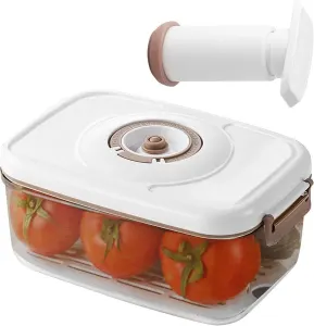 Airtight Vacuum Food Storage Container with Hand Pump and Easy Open Lid for Meal Prep, Dishwasher Safe, White, 1.2 L