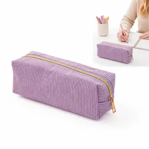 Cute Corduroy Pencil Case with Smooth Zipper, Portable Lightweight Pen Bag for School and Office, Purple, 20x7x7 cm