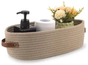 Woven Storage Basket Boho Decorative Basket for Organizing Toilet Paper Basket for Bathroom Countertop Shelf Basket with Handle Khaki