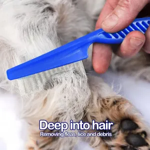 4 Pcs Flea Combs for Dogs and Cats, Stainless Steel Fine Tooth Pet Grooming Comb Set for Lice and Tear Stain Removal, Blue