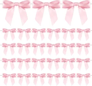 50Pcs Twist Tie Bows, Satin Ribbon Bows Mini Bows for Gift Wrapping, Wedding, Party, Bridal Shower, Treat Bags, Crafts, Pink