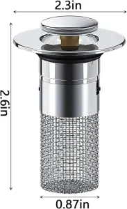 2Pcs Bathroom Sink Stopper Pop Up Drain Filter with Removable Stainless Steel Filter Basket Hair Catcher, Universal