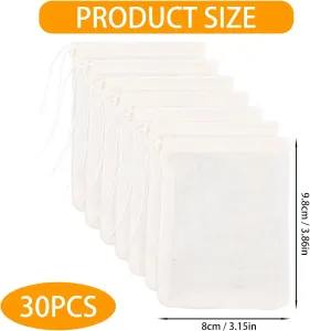 30 Pcs Muslin Spice Bags for Cooking, Reusable Drawstring Cheesecloth Filter Bags for Tea Herbs Soup Coffee Seasoning, 3.86×3.15 Inch