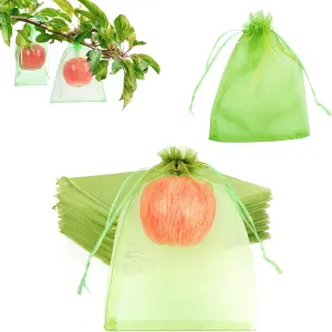 80 Pcs Fruit Protection Bags, Green Organza Drawstring Mesh Bags for Fruit Trees, Garden Netting Bags for Plant Protection, 6"x8"