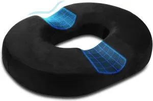 Black Donut Memory Foam Seat Cushion, Orthopedic Coccyx Pillow for Haemorrhoid, Pregnancy, Sciatica Relief, Ergonomic Doughnut Chair Pad, 45 x 34 x 7 CM