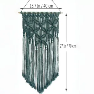 Dark Green Large Macrame Wall Hanging, Boho Woven Tapestry Wall Art, 40 x 70 cm Bohemian Wall Decor for Living Room & Bedroom