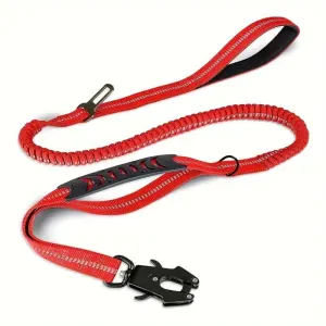 Tactical Heavy Duty Dog Leash with Frog Clip, Shock Absorbing Bungee Nylon Dog Lead, Dual Comfort Handles for Large Dogs Outdoor Walking