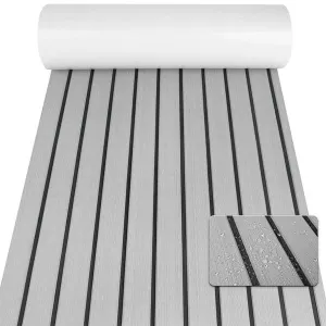 EVA Foam Boat Flooring Mat, 240 x 30 x 0.6 cm Light Grey Marine Decking Sheet, Self-Adhesive Non-Slip Faux Teak Foam Pad for Boat Yacht RV