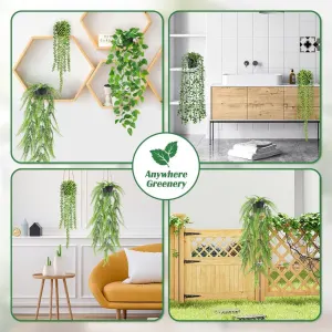 Artificial Hanging Mandevilla Plant with Pot, Fake Trailing Green Vine Potted Plant, Low Maintenance Faux Greenery for Indoor Wall Balcony Home Decor