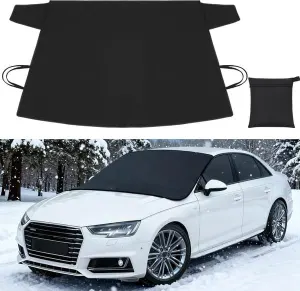 600D Oxford Car Windshield Cover, All Season Windshield Sun Shade & Snow Frost Protector, Waterproof Dustproof Heat Insulation Front Screen Cover with Storage Bag for Sedan SUV