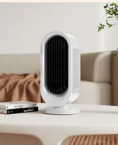 Desktop Vertical Space Heater with Remote Control, Fast Heating PTC Electric Fan Heater, Portable Mini Winter Electric Space Heater for Bedroom Office Home Indoor Heating(White)