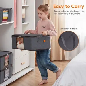 6 Pack 35L Clothes Storage Bags, Foldable Under Bed Storage Boxes with Clear Window, Reinforced Handles Quilt Blanket Organiser Containers for Wardrobe Closet Bedroom Storage