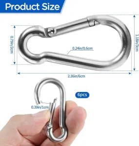 304 Stainless Steel Carabiners, M6 Carabiners Clips for Camping,Swing,Hiking,Hammock,Water Bottle, Backpack