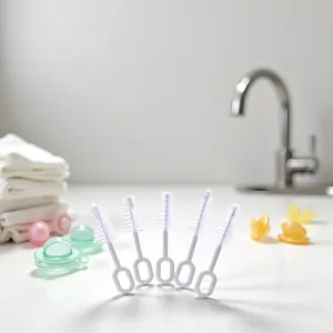 5 Pcs White Pacifier Cleaning Set,Nipple Cleaner Nipples Brush Cleaning Tools Professional Bristle High Density Pacifier Soother Accessories,Bottle-Feeding