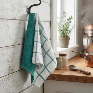 6 Pack Large Kitchen Towels, 16×25 inch Absorbent Dishcloths, 100% Cotton Cleaning Cloth, Teal Set (Pack of 6)