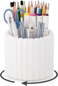 360° Rotating Pen Holder 7 Slots Desk Organizer Removable Pencil Cup Plastic Art Supplies and Accessories Desktop Storage Box Caddy for Office, School, Home (White)
