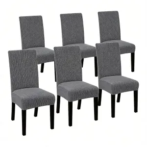 100% Waterproof Dining Chair Covers Stretch Chair Covers for Dining Room Set of 6 Parson Chair Slipcovers Chair Protectors Covers Dining, Soft Thick Solid Fleece Fabric Washable,Dark Gray
