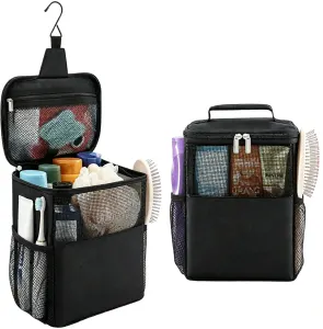 Shower Bag Mesh Shower Caddy Portable College Dorm Room Essentials Tote Bag for Bathroom, Gym, Travel, Camping Quick Dry Hanging Shower Organizer Basket Toiletry Bag, Medium, Black