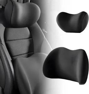 Car Headrest & Lumbar Support Cushion, Ergonomic Car Seat Headrest & Lumbar Cushion with Adjustable Strap for Neck Back Pain Relief, Car Head Rest and Lumbar Pillow Set (Black)