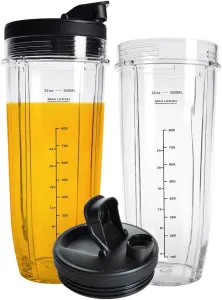 Blender Cups Replacement Parts for Ninja, 32oz Cups with Sip & Seal Lids,Compatible with Ninja Auto IQ Blender BL450 BL480 BL642 BL680 BN801 SS101 SS151