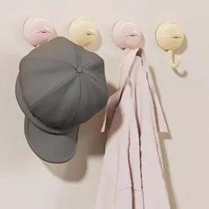 No-Drill Round Vacuum Suction Cup Hooks Pastel Colors, Strong Hold No-Trace Storage Hangers for Kitchen Bathroom Towel (Clear Beige Pink,6)