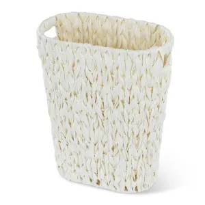 Wicker Trash Can,Bathroom Trash Can,Waterproof Wicker Waste Basket for Bathroom,Narrow Small Waste Basket for Bedroom,Office, Cream White 5 Gallon