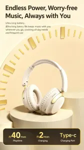Wireless Over-Ear Headphones – Foldable Bluetooth Headset with TF Card Slot – Hi-Fi Stereo Music Gaming Headphone with Mic – Off White