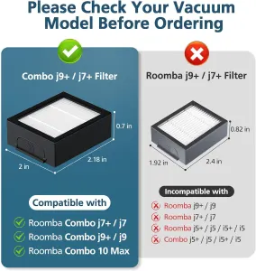 Combo 10 Max/ j9+/ j7+ HEPA ilters ONLY Compatible With i-Robot Roomba Combo 10 Max, Combo j9+, Combo j7+ Robot Vacuum (𝗡𝗼𝘁 𝗙𝗶𝘁 𝗳𝗼𝗿𝗥𝗼𝗼𝗺𝗯𝗮 j7/ j7+/ j9/ j9+)