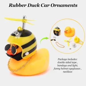 2 Pack Rubber Duck Car Ornaments, Yellow Duck Car Dashboard Decorations Squeeze Duck Bicycle Horns with Propeller Helmet,Bandage and Gold Chain without light