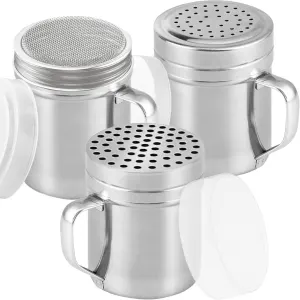 [Set o 3] 10oz Stainless Steel Dredges With Handle - ine Mesh + Medium Holes + Large Holes (or Coarse Seasonings)