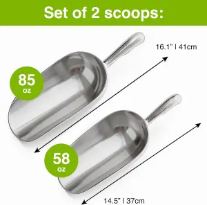 [2-Pack] 58oz + 85oz Metal Scoops or Ice Machine – Large Aluminum Ice Scoop Set – Hand Wash Only