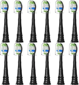 Replacement Brush Heads Compatible with Philips Sonicare ProtectiveClean 6100, 5100, 4100 Electric Toothbrush, W Toothbrush Head or Sonicare 6062/95, Black, 12 Count
