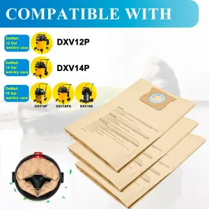 12 Pack DXVA19-4102 Dust Bags or DEWALT 12-16 Gallon Wet Dry Vacuum, Compatible with DXV12P DXV14P DXV16P DXV16PA DXV16S