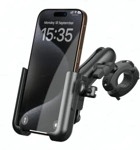 All Metal Motorcycle Phone Mount – [Anti Shake] [Extendable Arm] Bike Phone Holder Handlebar Clamp, Bicycle Cell Phone Mount, 4.7-7.2″ Phones