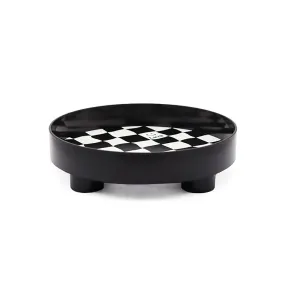 Round Storage Organizer Tray Checkerboard Design Plate Container Tray for Fruit Perfume Jewelry Black, Large