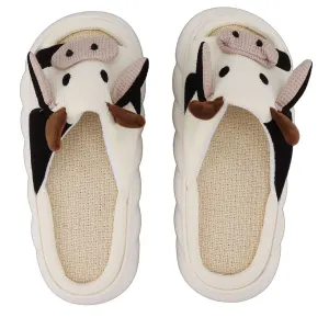 Linen Slippers Wear Resistant Comfortable Open Toe Indoor Slippers Sandals for 4 Season Cow Cartoon Pattern 40 41 Size
