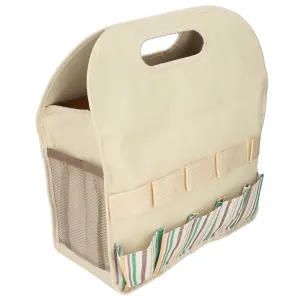 Garden Tool Bag Garden Tote Storage Bag with Multi Pockets Home Organizer for Indoor and Outdoor GardeningKhaki Stripe Stitching