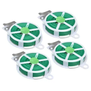 4pcs Plant Ties 50 Meters Green Twist Ties Wire with Built in Cutter for Garden Courtyard Indoor Plants Support Fixing