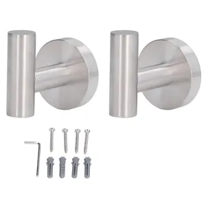 2Pcs Brushed Stainless Steel Bathroom Towel Robe Hook Round Wall Holder Hooks Hanger for Clothing Towel